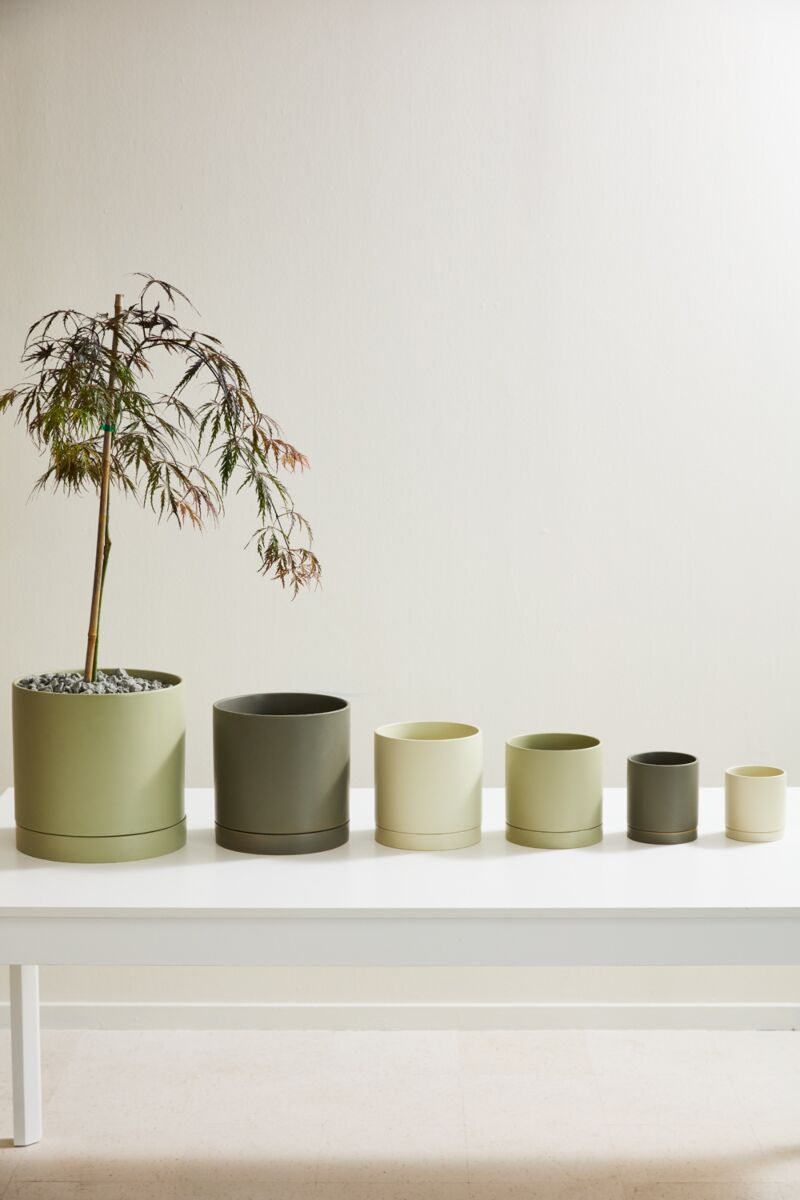 Avery Pot - Planter with Watering Saucer - Olive Green